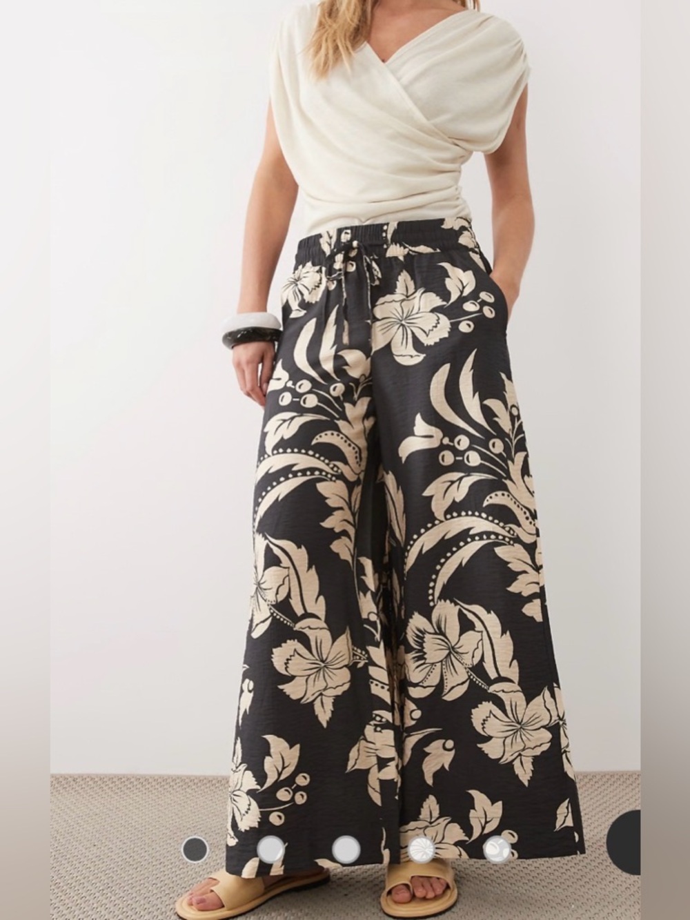 Jacqueline De Yong Floral Wide Leg Palazzo Pants Black & Cream XS Drawstring NWT - Picture 5 of 16